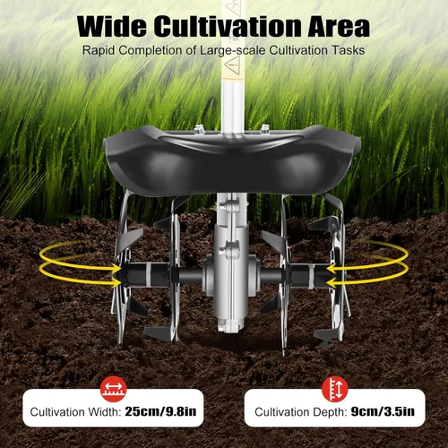 Vista 6 de Mini cultivador inalámbrico, 42.7 CC 2 tiempos de gasolina Rototiller inalámbrico cultivador de jardín granja 6500 RPM máximo máquina cortadora