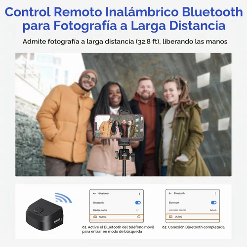 Vista 4 de UURIG PH-14 - Mango de obturador de cámara para teléfono inteligente con control remoto Bluetooth inalámbrico desmontable, luz de relleno ajustable