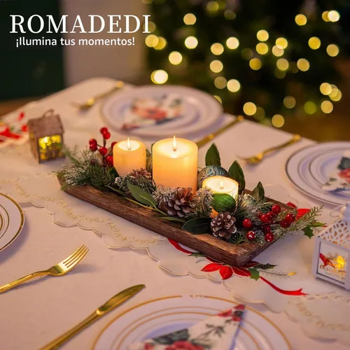 Vista 8 de Romadedi Bandeja decorativa de madera para velas, bandeja larga y estrecha de madera, decoración del hogar, centros de mesa rústicos, bandejas
