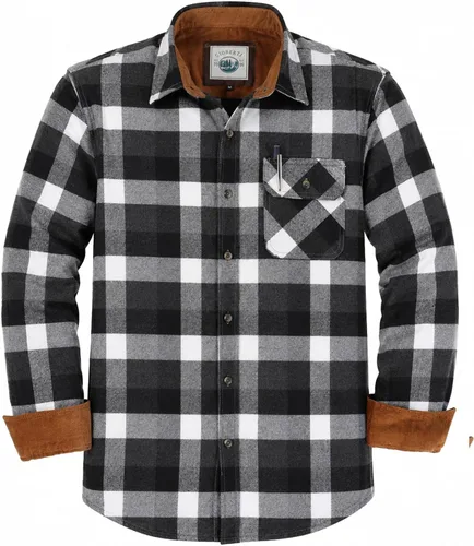 Vista 36 de Gioberti - Camisa a cuadros de franela cepillada de 100% algodón para hombre con contraste de pana Carbón vegetal