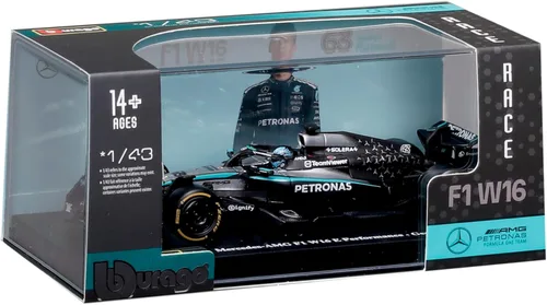 Vista 7 de Bburago Fórmula de carrera Mercedes W16 con casco (2025) Russell #63
