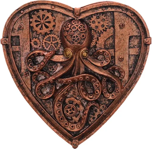 Vista 2 de Top Brass Steampunk - Joyero con forma de corazón de pulpo pequeño, decoración gótica ecléctica inusual (cobre rústico)