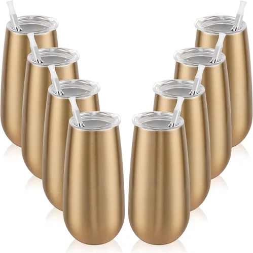Vista 24 de Paquete de 2 vasos de champán sin tallo, vaso de flauta aislado de 6 onzas, vasos irrompibles de doble aislamiento para amigos, cumpleaños, Navidad