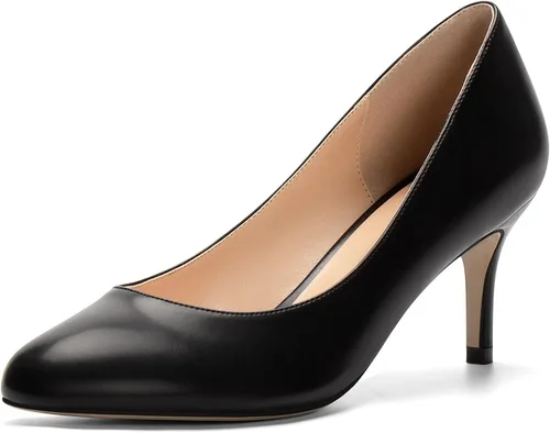 Vista 2 de Mettesally Zapatos de tacón de gatito para mujer, punta redonda y cerrada, tacones medios, zapatos de vestir clásicos para uso diario
