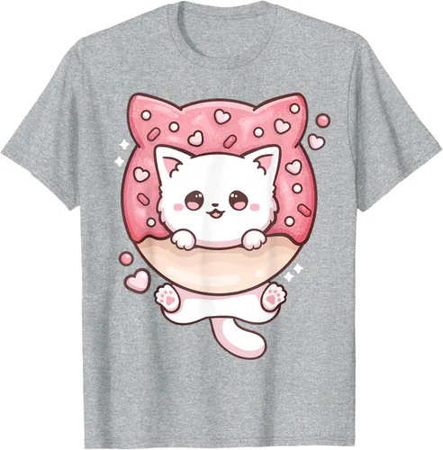 Vista 35 de Camiseta Kawaii Cat Donut Anime Lover Otaku, Negro