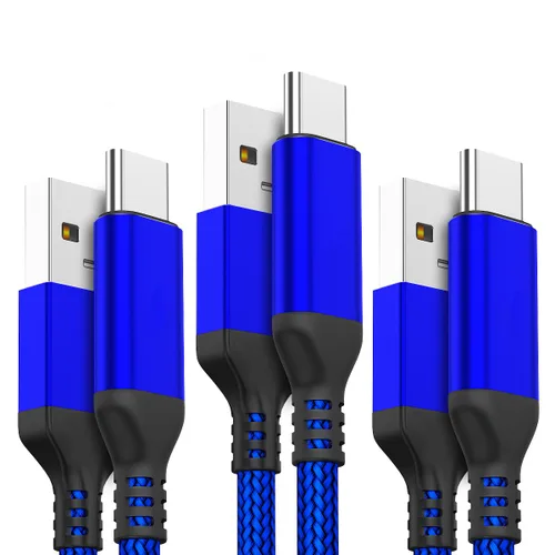 Vista 10 de AkoaDa Cable USB tipo C, paquete de 3 cables de carga rápida USB A a USB-C 3.1A de 10 pies para iPhone 17/16/16 Pro/16 Pro Max/15 Galaxy S25 FE S25