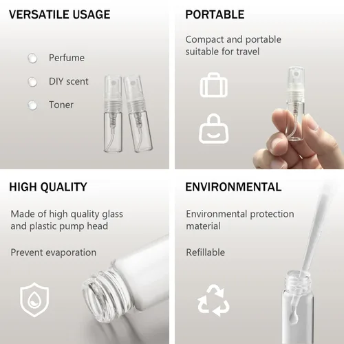 Vista 2 de Elfenstal - 10 mini atomizadores transparentes de 0.1 fl oz de 1/6 onzas líquidas, botella de vidrio vacía, botella de vidrio vacía recargable, 1