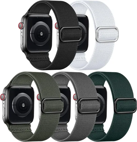 Vista 9 de Adorve - Correa elástica compatible con correas de Apple Watch para hombres Negro/Rosa arena/Verde pino/Starlight/Leopardo