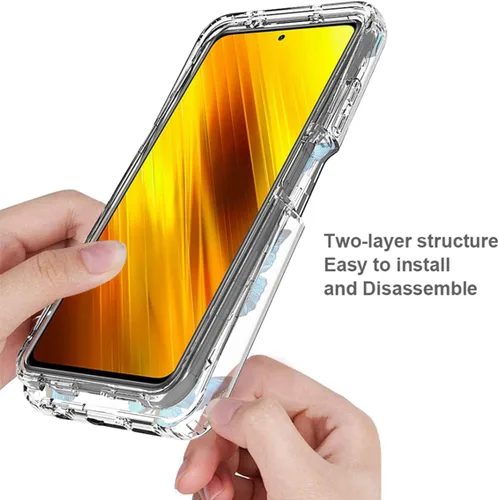 Vista 4 de Funda para Poco X3 NFC/Poco X3 Pro/Poco X3 con protector de pantalla de vidrio templado, patrón de mariposa transparente de cuerpo completo, funda