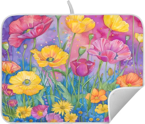 Vista 29 de Tapete de secado de platos de hojas de otoño y girasol, almohadilla absorbente de secado rápido, protector para encimera de cocina, 16 x 18 pulgadas