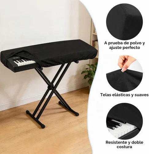 Vista 3 de Cubierta antipolvo para teclado de piano de 61 teclas con banda elástica duradera y bloqueo de cuerda, adecuado para pianos electrónicos digitales