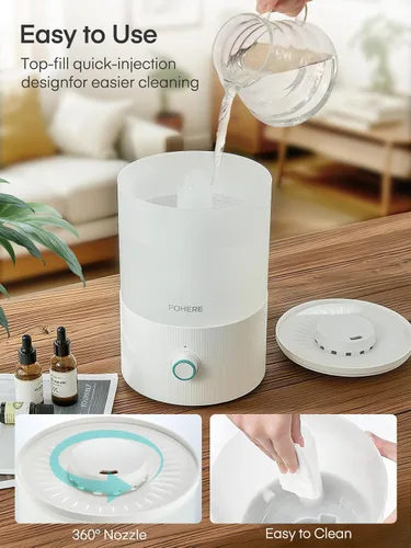Vista 7 de FOHERE Humidificadores para dormitorio, humidificador ultrasónico de niebla fría de llenado superior de 3.2L para habitaciones de bebés y plantas