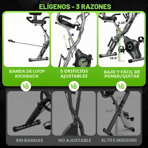 Vista 6 de Bicicleta de Ejercicio, Bicicleta Estática Plegable 5 en 1 para Personas Mayores, Resistencia Magnética Ajustable de 16 Niveles, Bicicleta