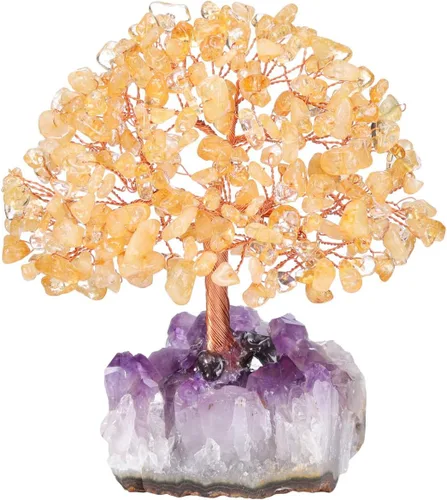 Vista 15 de Jovivi Árbol de Dinero de Cristal Curativo de Gemas de 7 Chakras Naturales sobre Base de Geoda Drusa de Racimo de Amatista, Cristales de Feng Shui