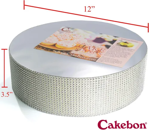 Vista 2 de Cakebon Soportes para tartas, color plateado de 12 pulgadas con diamantes de imitación para pasteles y pasteles, espuma de poliestireno ligera