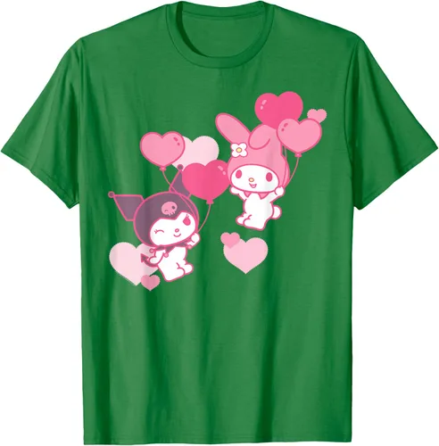 Vista 4 de Camiseta de My Melody y Kuromi con corazones del Día de San Valentín Negro