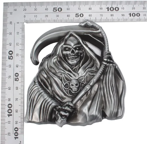 Vista 2 de Hebilla de cinturón de calavera para hombres, hebilla de cinturón de calavera de Parca, hebilla de cinturón de cabeza de calavera gótica, hebilla