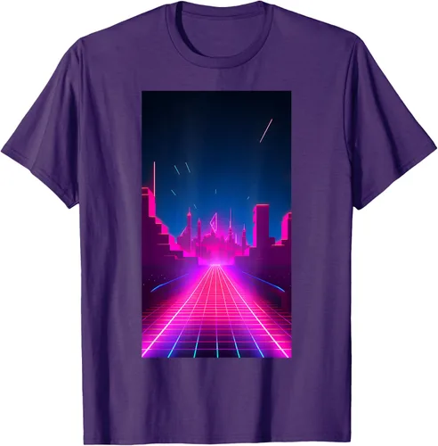 Vista 20 de Camiseta Retrowave Street 80s Vaporwave Synthwave, Negro -, Pequeña
