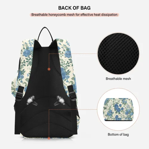Vista 4 de Bolsa de pelota de raqueta de tenis, estilo vintage, diseño floral, rosas azules, bolsas de gimnasio, mochila de viaje para adolescentes, niños
