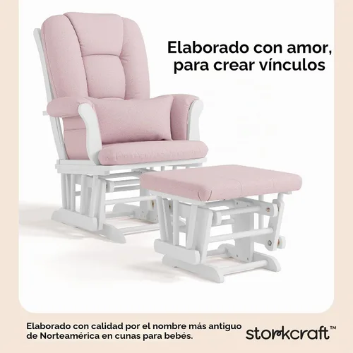 Vista 3 de Storkcraft Tuscany - Mecedora y Otomana Personalizada con Almohada Lumbar Gratis (Remolino Blanco/Rosa Rubor) – Silla Mecedora de Lactancia Cómoda