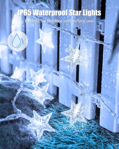 Vista 5 de Minetom Guirnalda de luces de estrella enchufables – 66 pies 200 luces LED de estrella de hadas con control remoto y temporizador, 8 modos