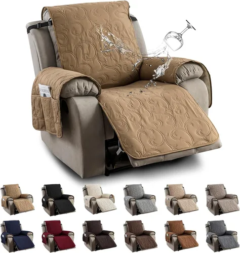 Vista 30 de Funda reclinable 100% impermeable para sofá biplaza, 4 piezas divididas para sofá reclinable de 2 asientos, funda de sofá reclinable antideslizante