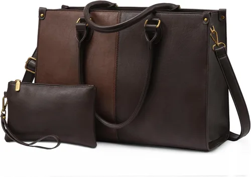 Vista 21 de LOVEVOOK - Bolsa de mano para laptop para mujer, bolsa de trabajo profesional de 15.6 pulgadas con embrague a juego, bolsa de cuero vintage
