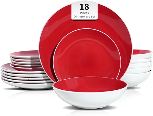 Vista 9 de Juego de 6 platos llanos en forma de cupé de gres de 10.5 pulgadas, muy rosa