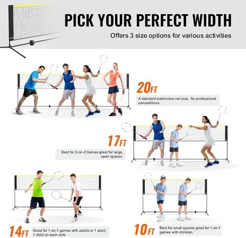Vista 3 de VEVOR Badminton Net, Height Adjustable Volleyball Net, Wide Foldable Pickleball Net, Portable Easy Setup Tennis Net Set with Poles, Stand and Carry