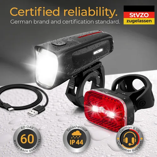 Vista 6 de Luces de bicicleta de 100 Lux - Batería de 2000 mAh - con reflector y luz de freno - USB-C recargable y a prueba de salpicaduras - Luces