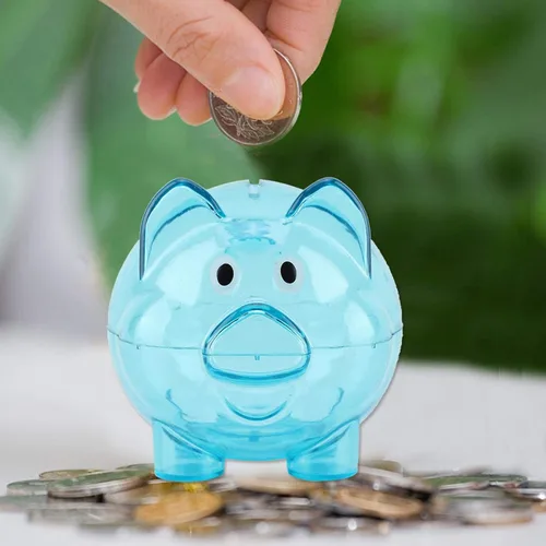 Vista 2 de Omabeta Banco de dinero de plástico para cerdos, caja de ahorro, alcancía, bonita alcancía, caja de dinero de plástico para niños, niñas, decoración