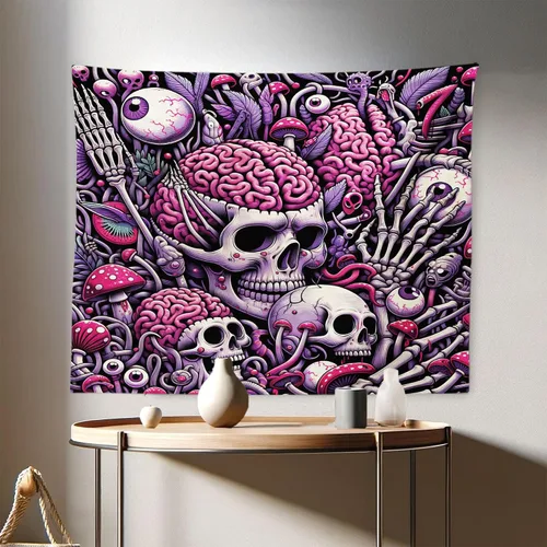 Vista 75 de Ambesonne Tapiz de hongos, atmósfera psicodélica, escena astral estrellada con motivos orientales trippy, decoración de tela para colgar en la pared