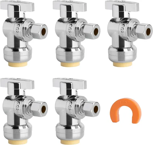 Vista 15 de Válvula de Parada Angular WiseWater 1/2" FNPT x 3/8" OD de Compresión, Válvula de Cierre de Inodoro de Cuarto de Vuelta de Latón Cromado para Baño