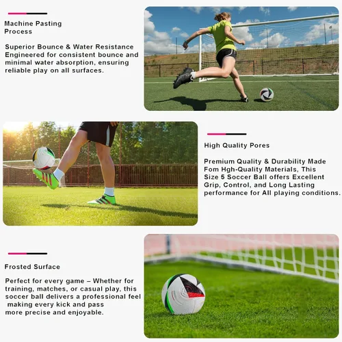 Vista 4 de Balón de fútbol Euro Cup Tamaño 5 – Tapa suave, perfecta para entrenar y jugar, para aficionados al fútbol y adultos