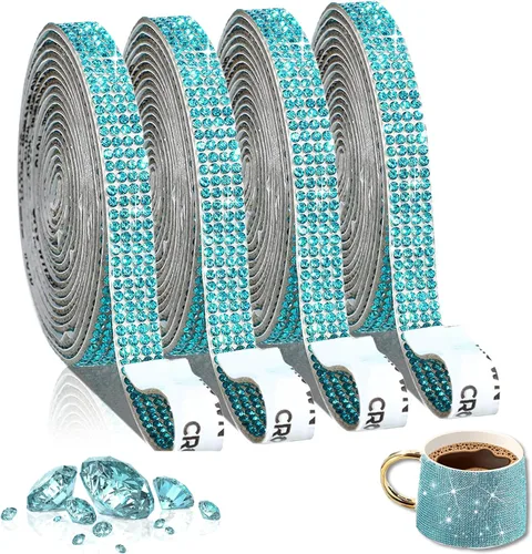 Vista 16 de 4 rollos de cinta autoadhesiva con diamantes de imitación y cristal Bling con tiras adhesivas de 2 mm para manualidades, bodas, cumpleaños, fiestas