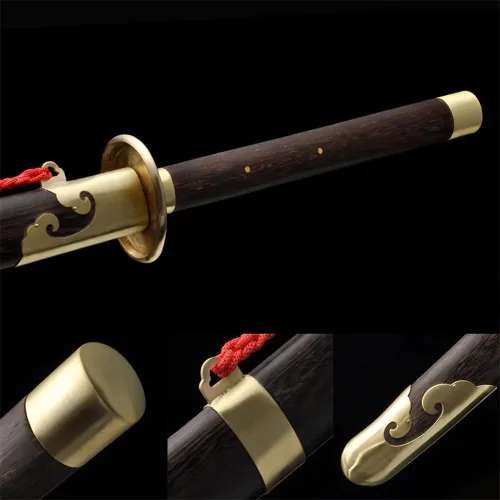 Vista 5 de Qiankun Miao Dao, hoja martensítica de acero inoxidable de 39.37 pulgadas, mango largo y vaina de acabado oscuro, espada tradicional china de Miao