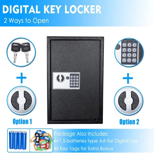 Vista 4 de UMEKEN Caja de llaves de montaje en pared con 40 posiciones, caja de seguridad digital para armario de automóvil con código, caja de seguridad
