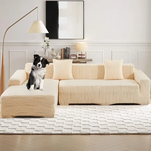 Vista 8 de MIFXIN Funda para sofá seccional, 2 piezas, elástica y elástica de 3 asientos en forma de L, protector de muebles con 4 fundas de almohada para sala
