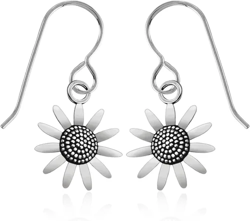 Vista 5 de Sunflower Dangle Earrings Fun Summer Earrings for Women and Girls in Sterling Silver