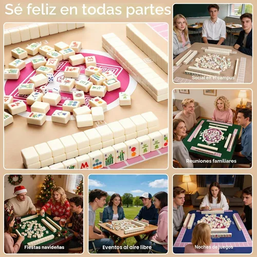 Vista 7 de Juego de 162 azulejos blancos americanos Mahjong y bolsa de almacenamiento
