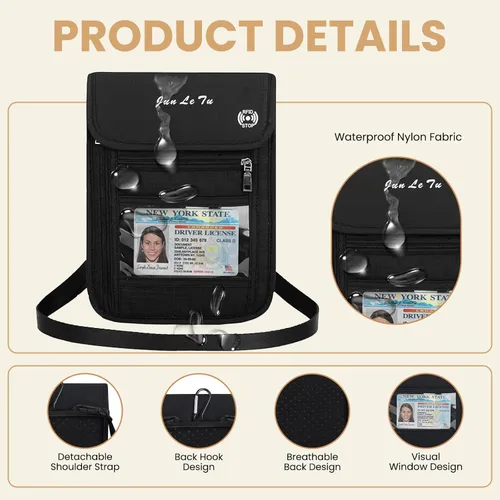 Vista 6 de Soporte para pasaporte para viajes, cartera de pasaporte RFID con diseño de ventana visual, organizador de documentos multifuncional, bolsa de viaje