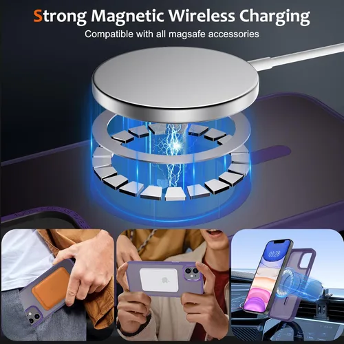 Vista 1259 de Anuck - Funda magnética para iPhone 11 compatible con MagSafe, carcasa trasera mate translúcida dura, borde de TPU, delgada, resistente a impactos