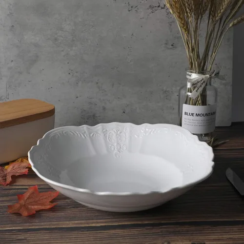 Vista 2 de amhomel Cuencos de porcelana, cuencos grandes de cerámica poco profundos de 38 onzas para ensalada, pasta, sopa y frutas, aptos para microondas