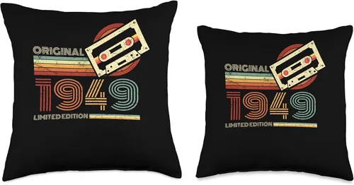 Vista 3 de Retro Limited Edition 1949 Cassette Tape 75th Birthday Throw Pillow