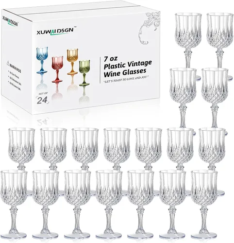 Vista 9 de XUWAIDSGN 16 Piezas Copas de Vino Vintage de Plástico de 7oz Vasos para Beber Irrompibles Cristalería para Bodas Copas de Agua de Cristal
