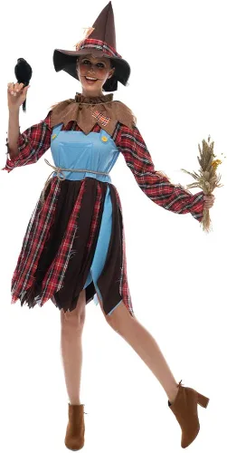 Vista 3 de EraSpooky Disfraz de espantapájaros para mujer con sombrero
