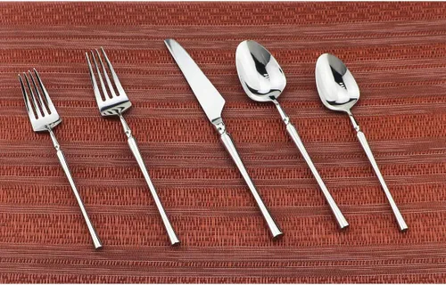 Vista 4 de Juego de cubiertos de 20 piezas, acero inoxidable 18/10, acabado satinado, juego de cubiertos para el hogar, elegante juego de utensilios de cocina