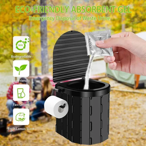 Vista 4 de Portable Toilet Kit, Camping Toilet with Pop-Up Privacy Tent and Poo Gel Toilet Bags, Washable Portable Outdoor Showers Changing Rooms