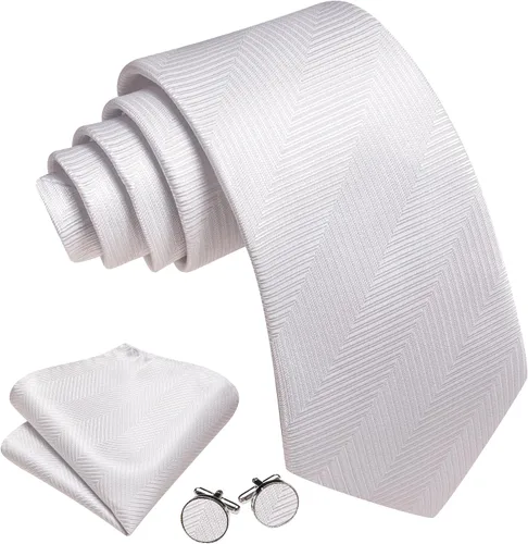 Vista 135 de Barry.Wang Juego de corbatas para hombre, corbata de seda a rayas, tejido a cuadros, gemelos formales, negocios, boda
