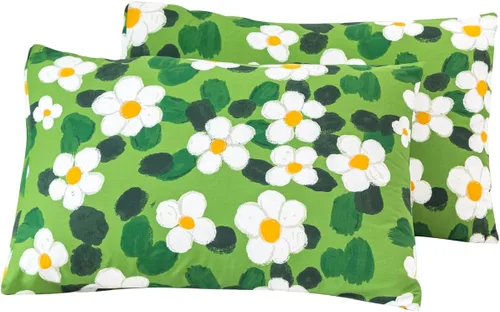 Vista 11 de YuHeGuoJi Fundas de almohada florales tamaño Queen 100% algodón, juego de 2 fundas de almohada azules y blancas, fundas de almohada decorativas